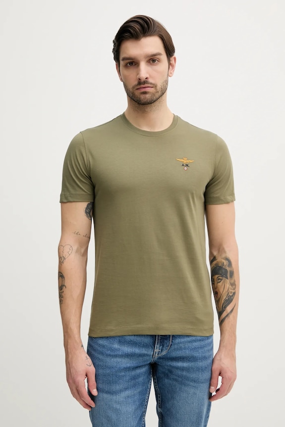 Bavlněné tričko Aeronautica Militare nášivka zelená TS1580J372