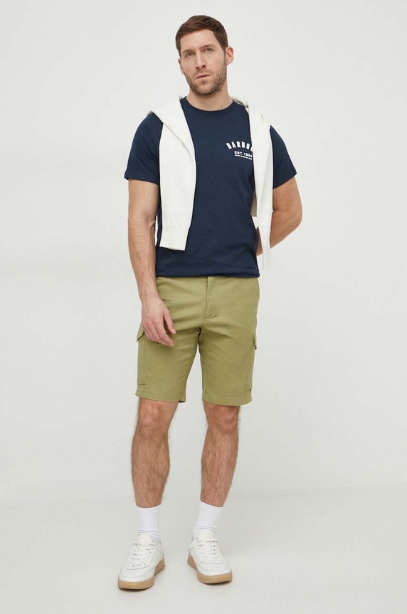 Βαμβακερό μπλουζάκι Barbour MTS0502 σκούρο μπλε SS25
