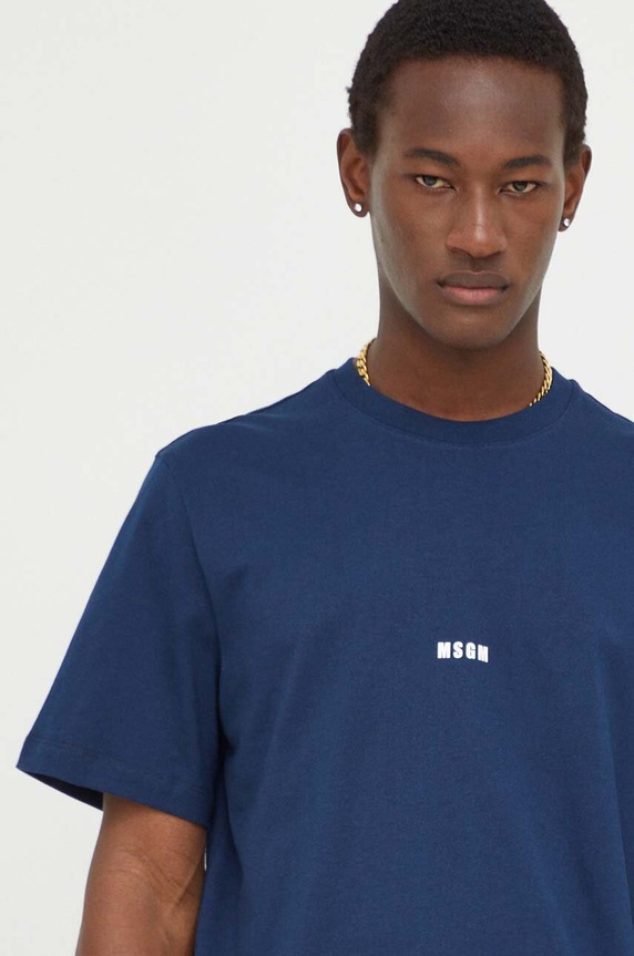 MSGM t-shirt bawełniany nadruk granatowy 3640MM500.247002