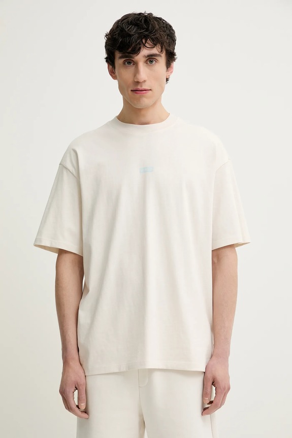 HUGO Blue T-shirt męski bawełniany nadruk beżowy 50509776