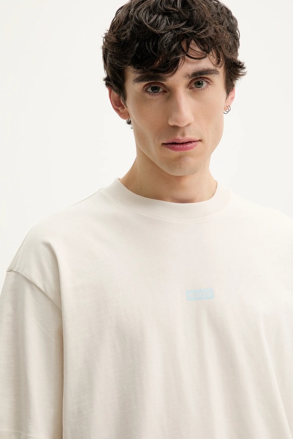 HUGO Blue T-shirt męski bawełniany beżowy 50509776