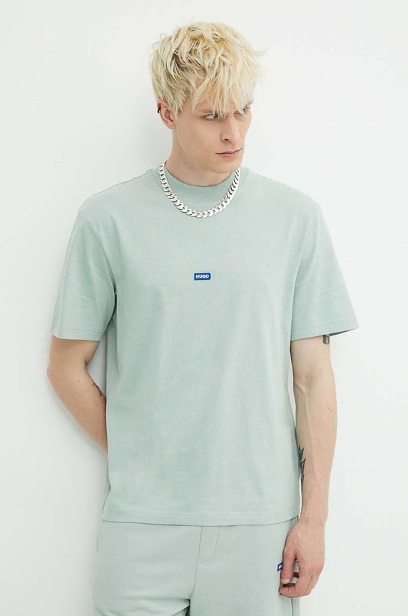 HUGO Blue T-shirt męski bawełniany Nieros bawełna turkusowy 50509991
