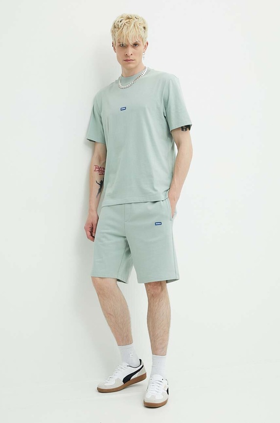 HUGO Blue T-shirt męski bawełniany Nieros 50509991 turkusowy AA00