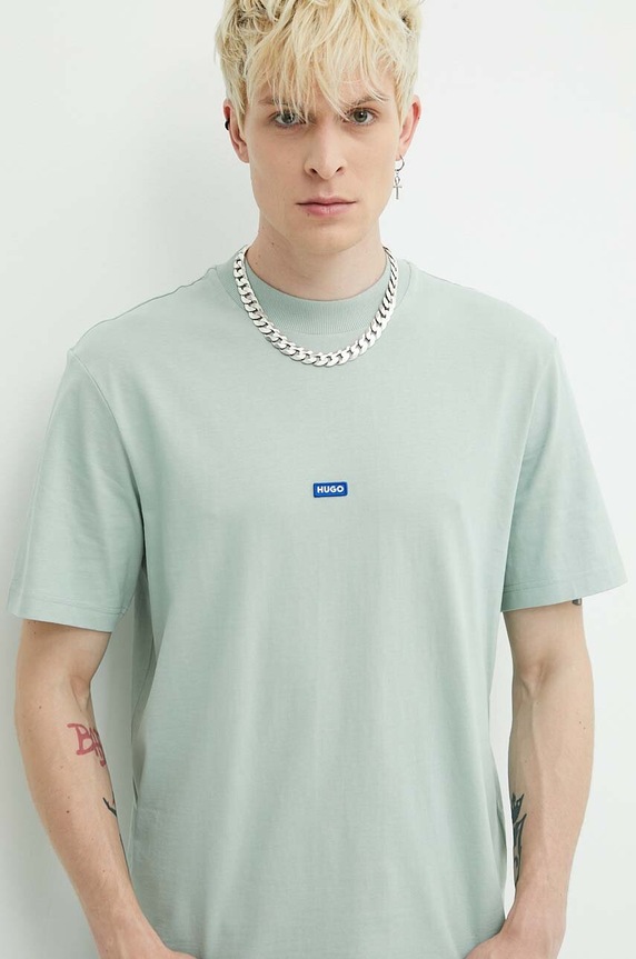 HUGO Blue T-shirt męski bawełniany Nieros turkusowy 50509991