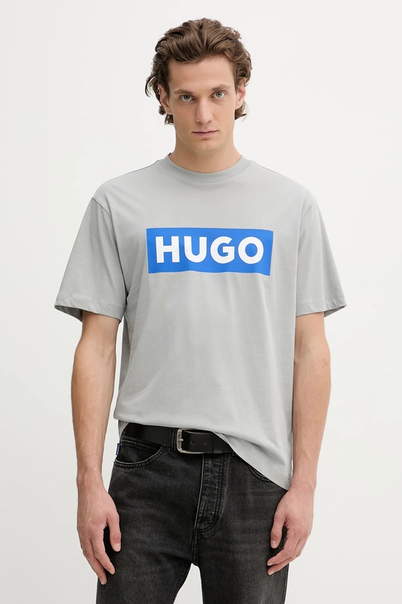 Bavlnené tričko Hugo Blue Nico potlač sivá 50522376