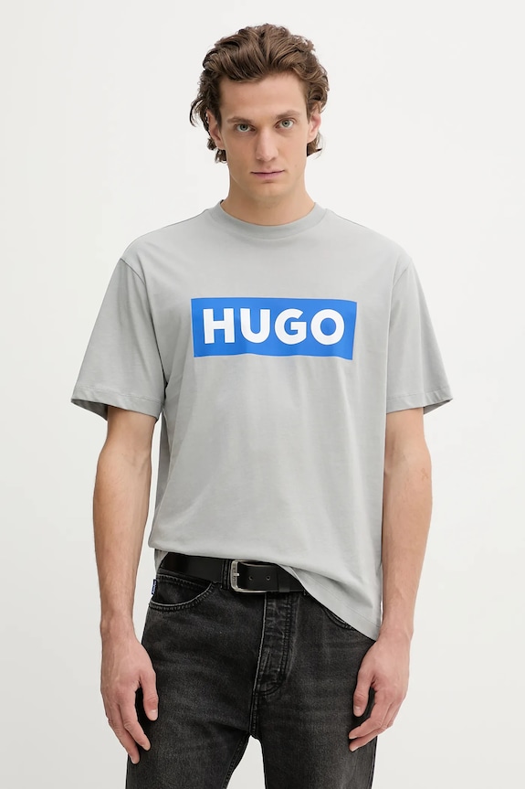 HUGO Blue tricou din bumbac Nico print gri 50522376
