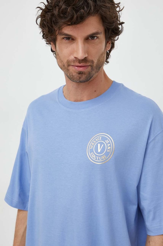 Versace Jeans Couture t-shirt bawełniany nadruk niebieski 76GAHT03.CJ00T