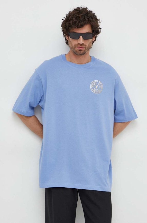 Versace Jeans Couture t-shirt bawełniany niebieski 76GAHT03.CJ00T
