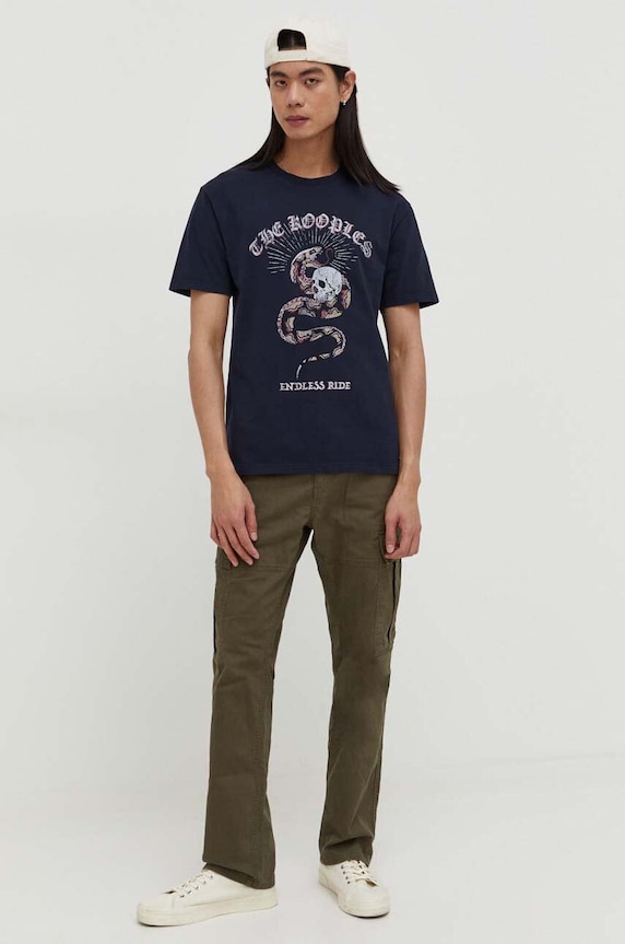 Bavlnené tričko The Kooples HTSC28005K tmavomodrá SS24