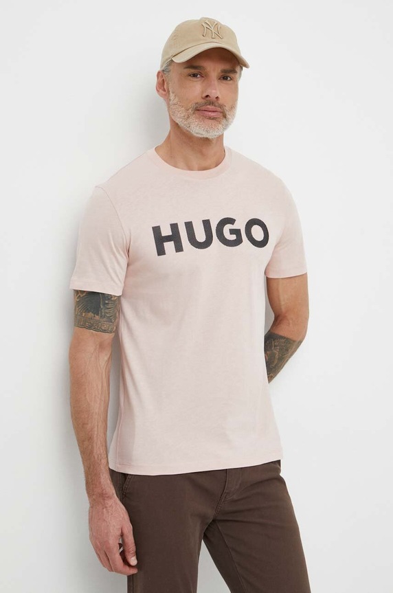 HUGO t-shirt bawełniany nadruk różowy 50513309