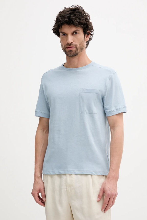 Tričko s příměsí lnu United Colors of Benetton modrá 33CMU101R