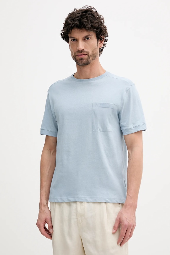 Tričko s příměsí lnu United Colors of Benetton modrá 33CMU101R