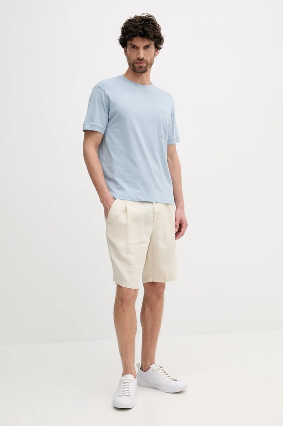 Tričko s příměsí lnu United Colors of Benetton 33CMU101R modrá SS25