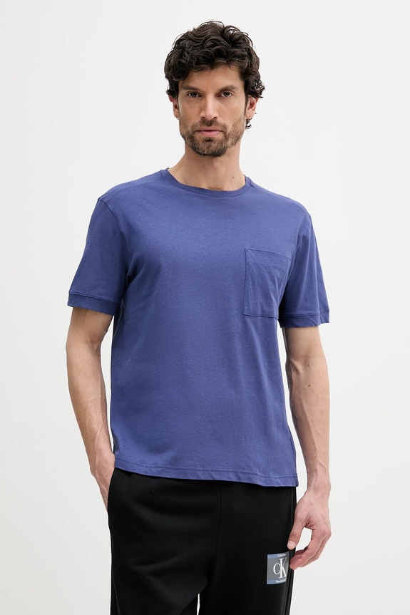 Μπλουζάκι με λινό μείγμα United Colors of Benetton σκούρο μπλε 33CMU101R