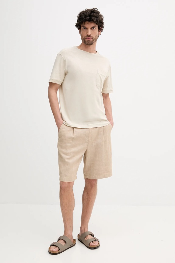 Μπλουζάκι με λινό μείγμα United Colors of Benetton 33CMU101R μπεζ SS25