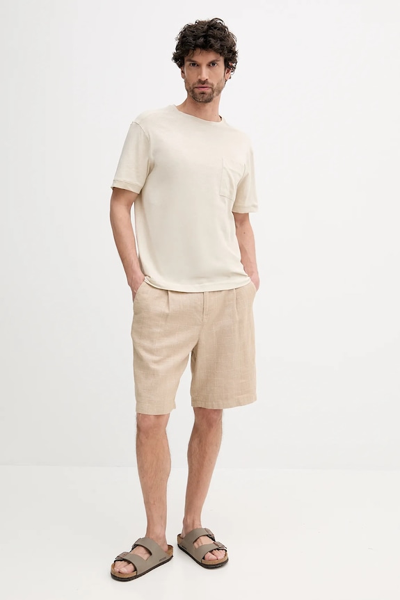 Μπλουζάκι με λινό μείγμα United Colors of Benetton 33CMU101R μπεζ SS25