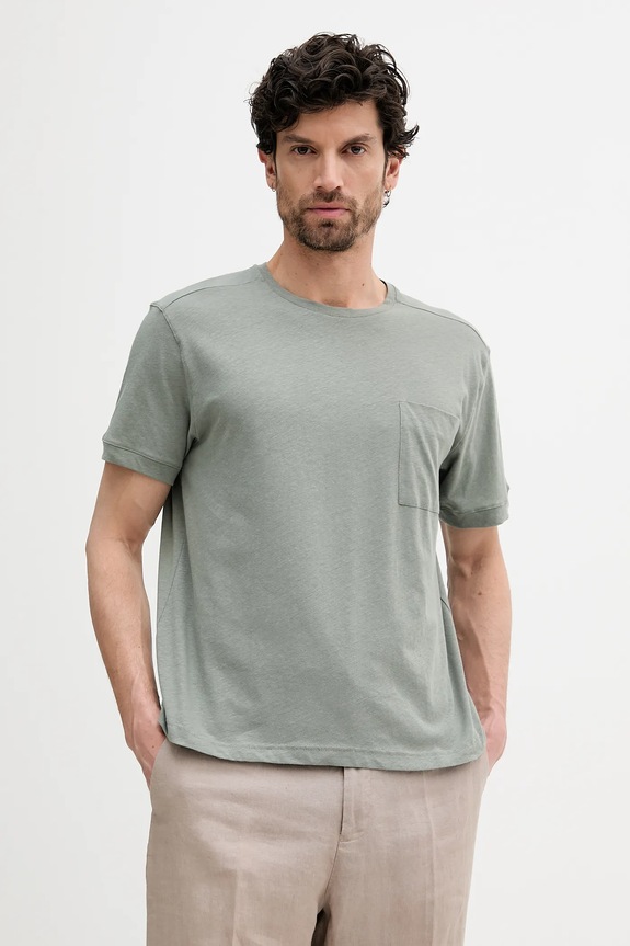 Μπλουζάκι με λινό μείγμα United Colors of Benetton πράσινο 33CMU101R