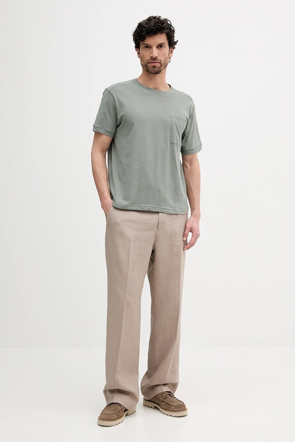 Μπλουζάκι με λινό μείγμα United Colors of Benetton 33CMU101R πράσινο SS25