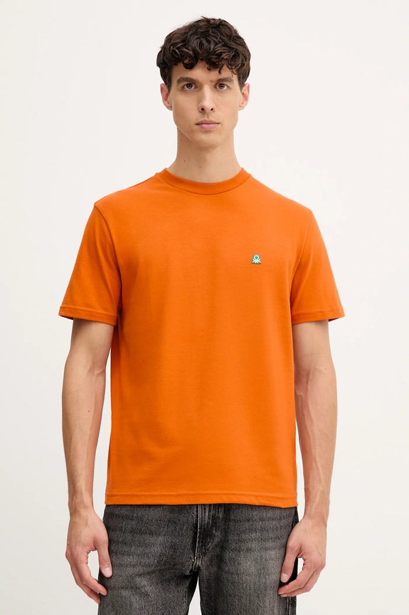 Bavlnené tričko United Colors of Benetton jednofarebný oranžová 3MI5J1AF7