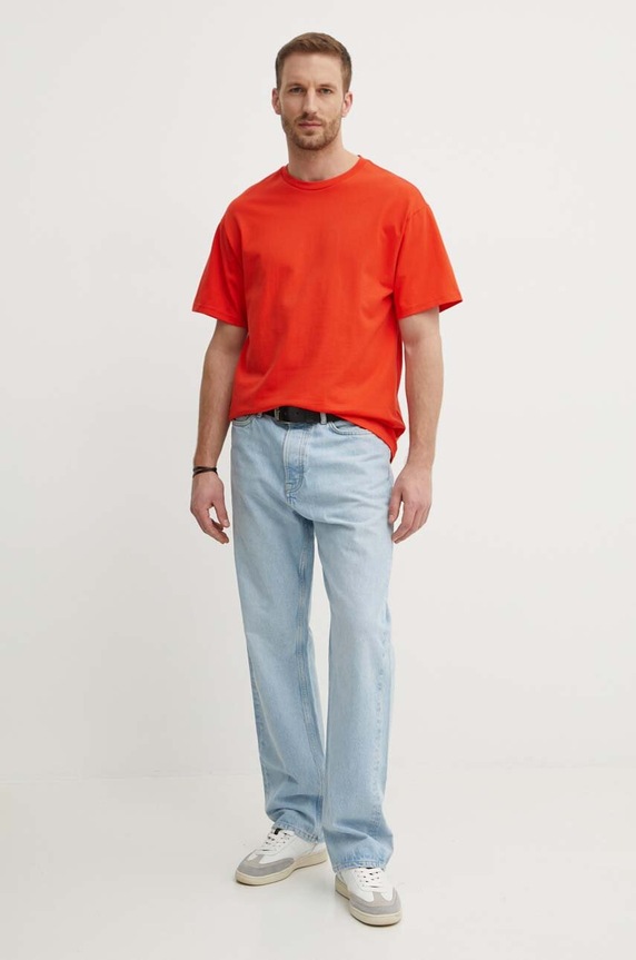 Βαμβακερό μπλουζάκι United Colors of Benetton 3MI6U108T πορτοκαλί SS24