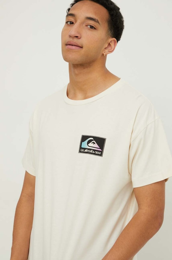 Quiksilver t-shirt bawełniany nadruk beżowy EQYZT07605