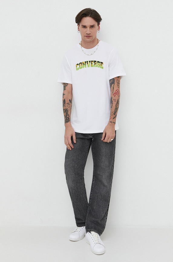 Βαμβακερό μπλουζάκι Converse 10025971.A02 μπεζ SS24