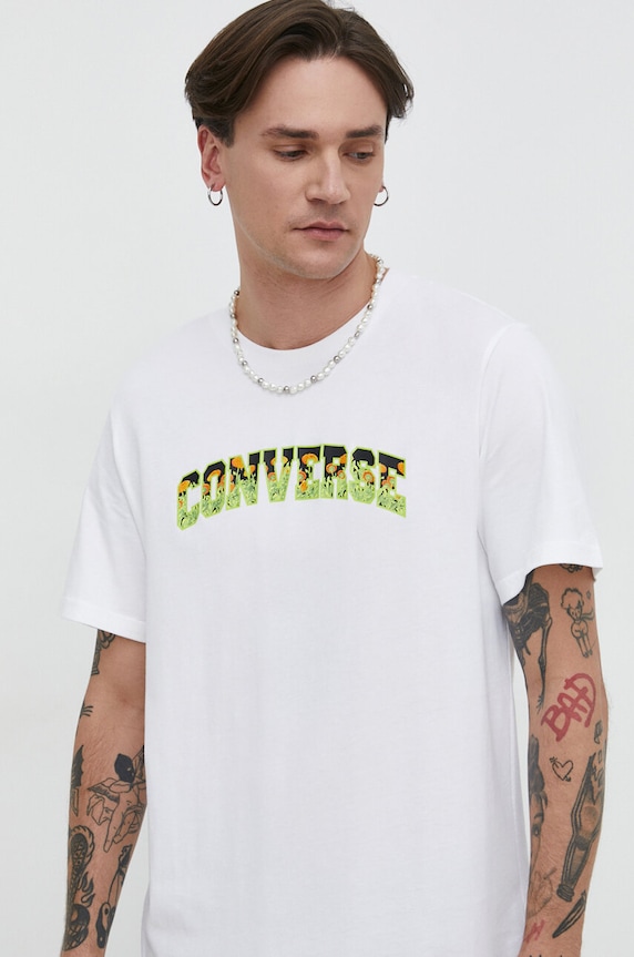 Βαμβακερό μπλουζάκι Converse μπεζ 10025971.A02