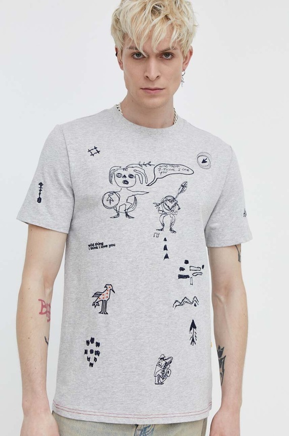 Desigual tricou din bumbac JAVIER gri 24SMTK43