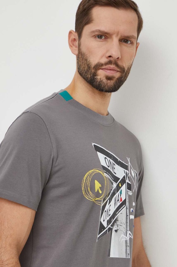Bavlněné tričko Desigual MATEO potisk šedá 24SMTK25