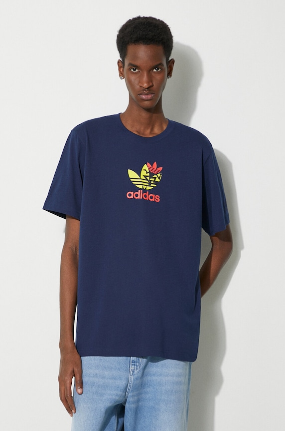 Бавовняна футболка adidas Originals надрук темно-синій IS0233
