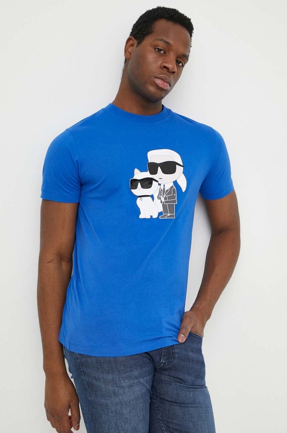 Karl Lagerfeld t-shirt bawełniany nadruk niebieski 542241.755061