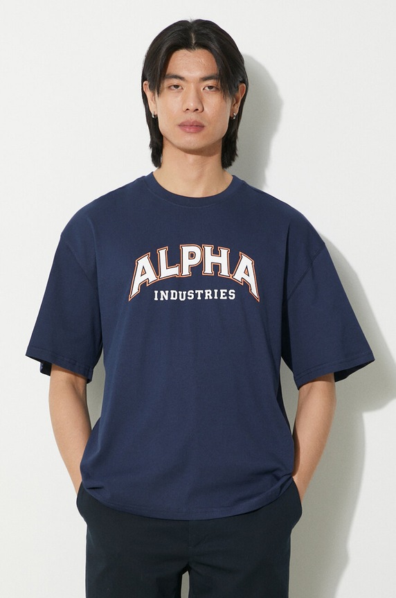 Bavlnené tričko Alpha Industries College relaxed tmavomodrá 146501