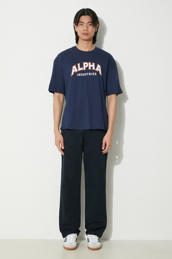 Bavlnené tričko Alpha Industries College 146501 tmavomodrá SS25