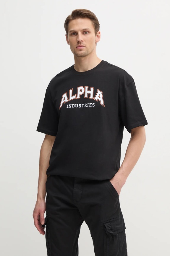 Alpha Industries pamut póló College fekete 146501