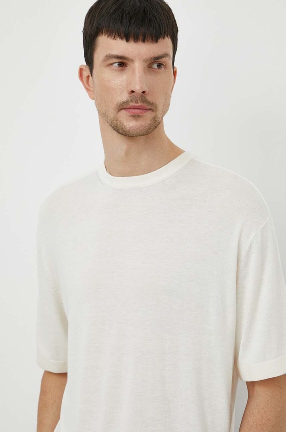 Calvin Klein póló selyemkeverékből sima bézs K10K112852