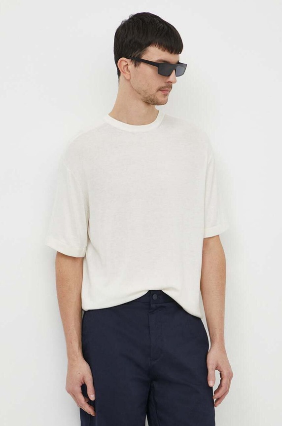 Calvin Klein póló selyemkeverékből bézs K10K112852