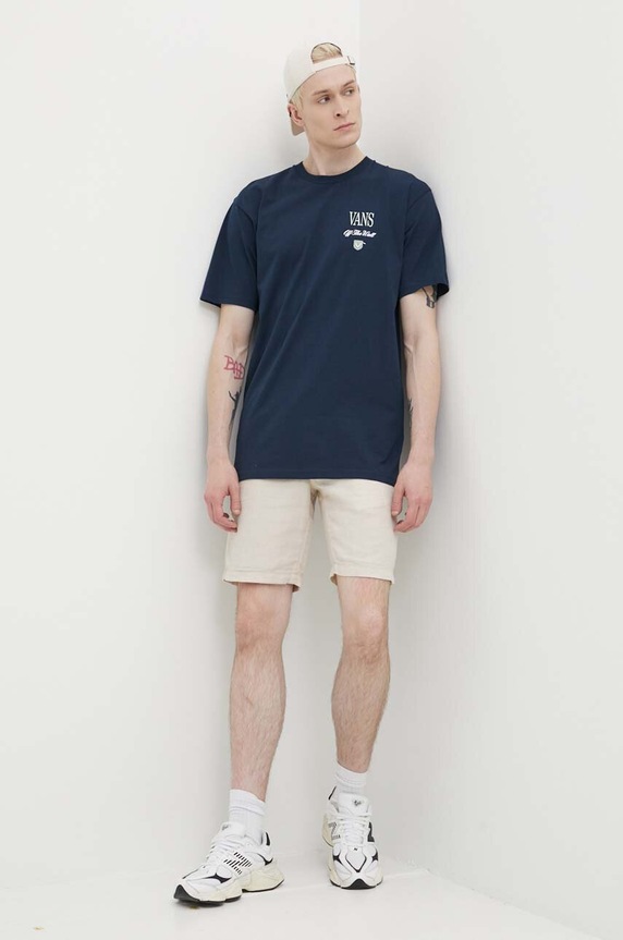 Βαμβακερό μπλουζάκι Vans VN000G5QNVY1 σκούρο μπλε SS24