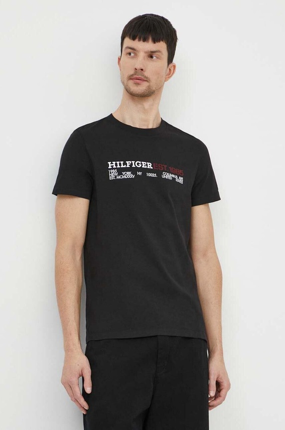 Tommy Hilfiger pamut póló fekete MW0MW34435
