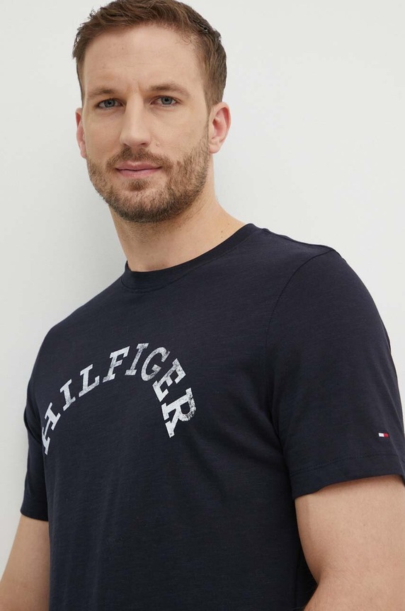 Tommy Hilfiger t-shirt bawełniany nadruk granatowy MW0MW34432