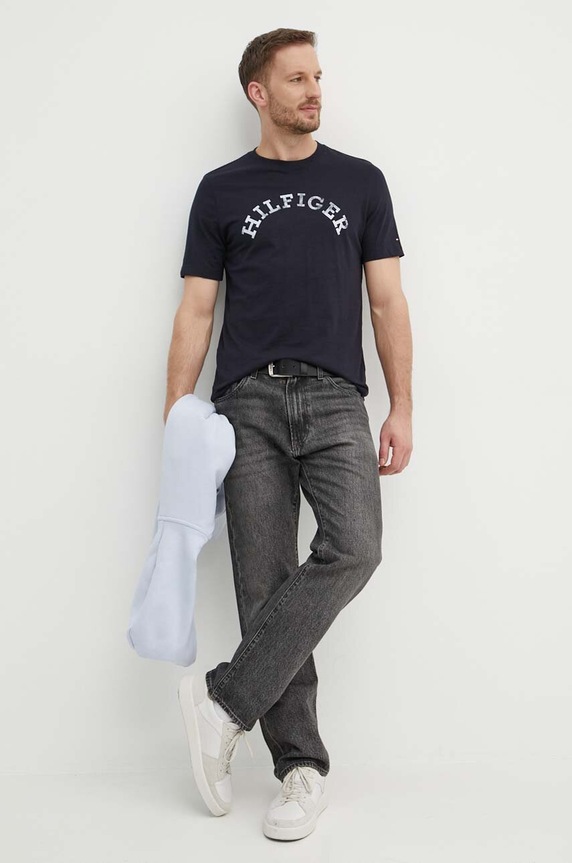 Tommy Hilfiger t-shirt bawełniany MW0MW34432 granatowy SS24