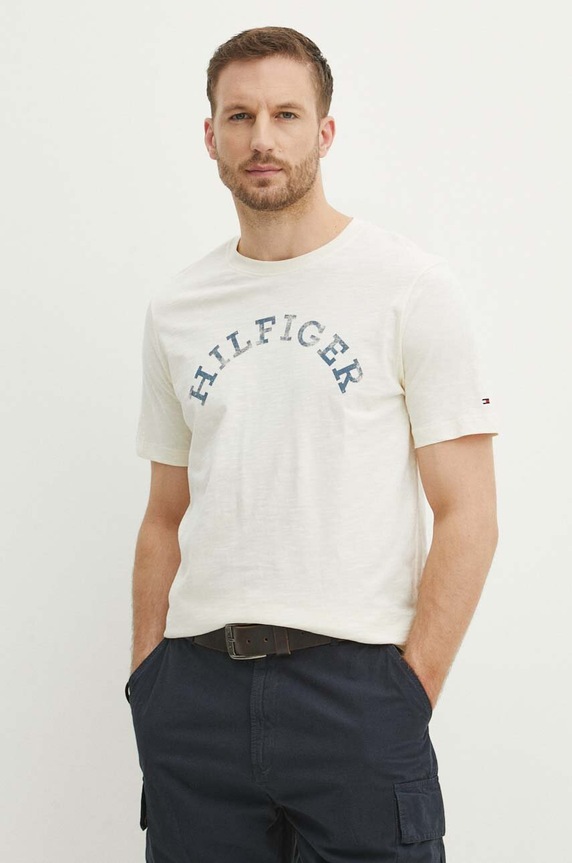 Tommy Hilfiger t-shirt bawełniany beżowy MW0MW34432