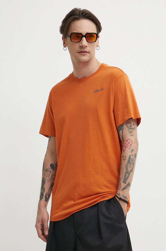 G-Star t-shirt bawełniany nadruk pomarańczowy D24431.C372