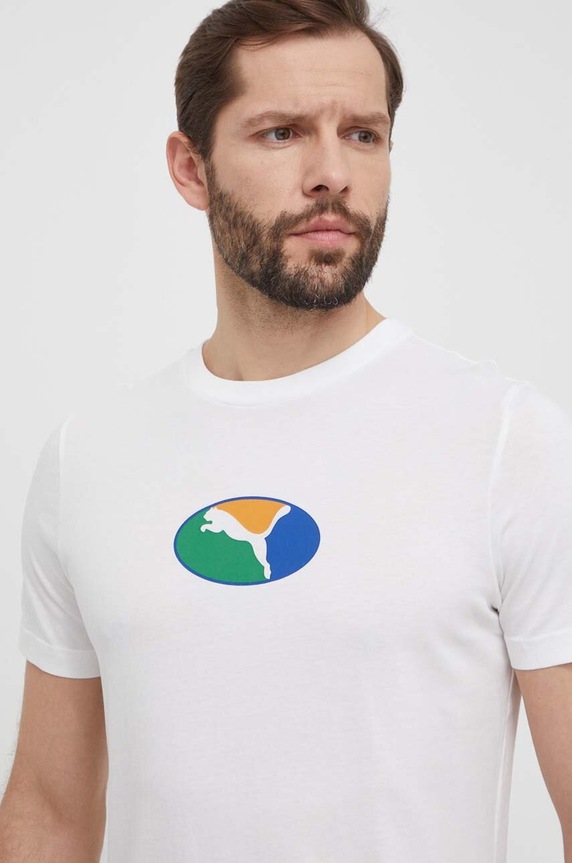 Puma t-shirt bawełniany nadruk biały 680183