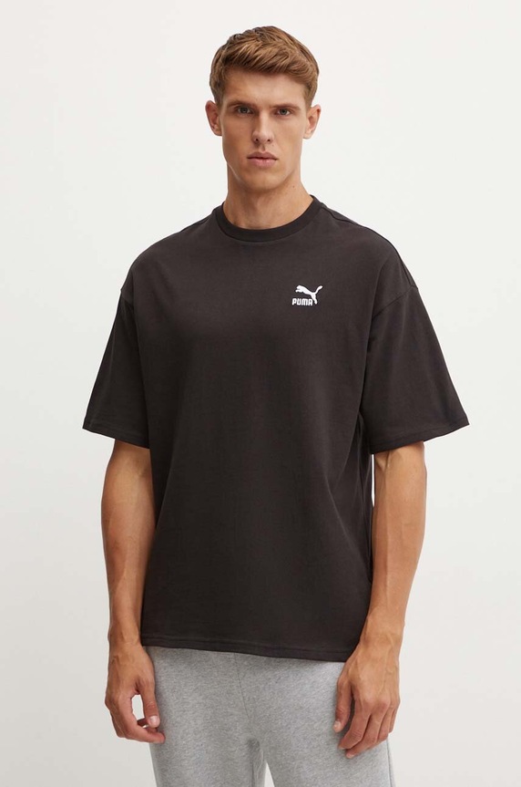 Βαμβακερό μπλουζάκι Puma απλικέ μαύρο 679188