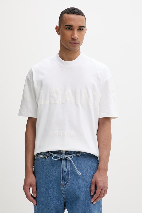 AllSaints T-shirt męski bawełniany BIGGY SS CREW beżowy MG512Z