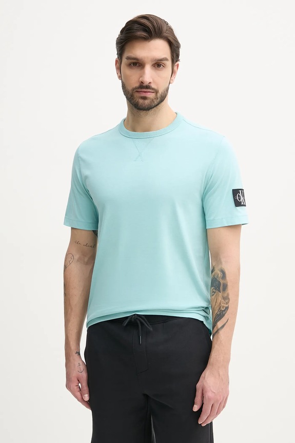 Bavlnené tričko Calvin Klein Jeans jednofarebný tyrkysová J30J323484
