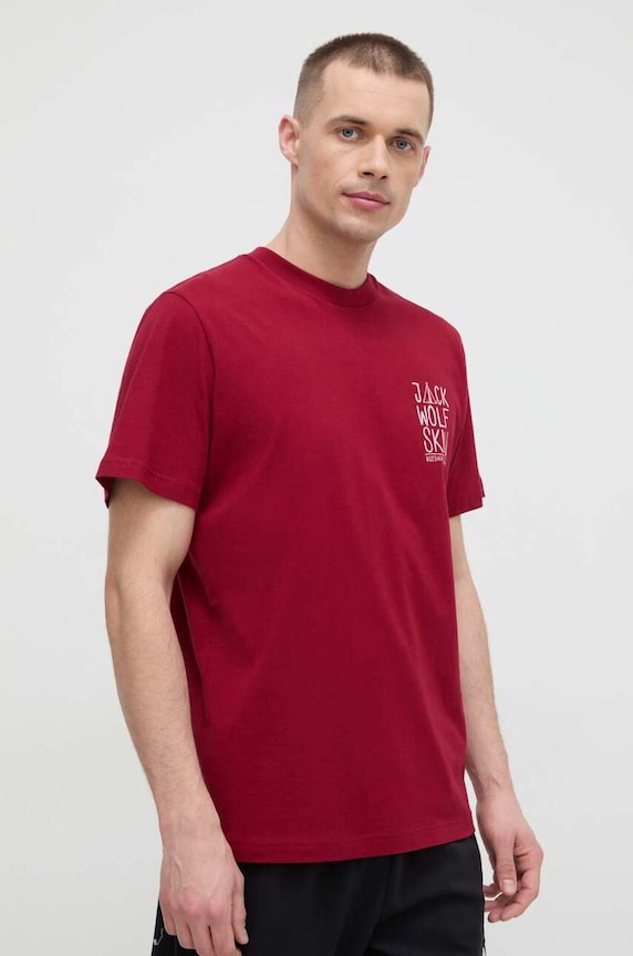 Jack Wolfskin tricou Jack Tent print burgundia 1809791