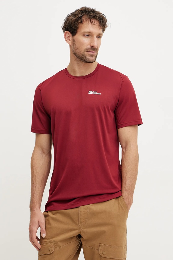 Αθλητικό μπλουζάκι Jack Wolfskin Delgami κανονικό μπορντό 1809811