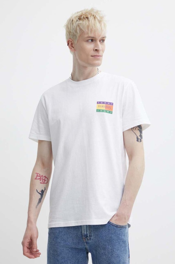 Oblečenie Bavlnené tričko Tommy Jeans DM0DM19171 biela
