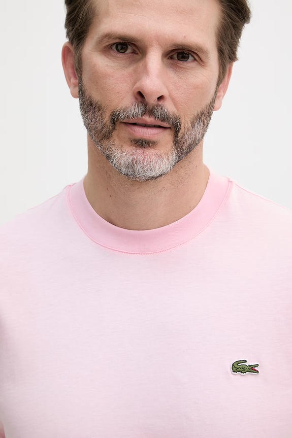 Lacoste T-shirt basic męski bawełniany różowy TH7318